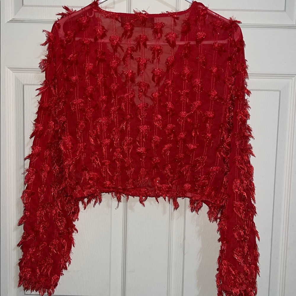 Red Sheer Textured Cardigan 2YK spoon jeans M-L - Picture 7 of 7